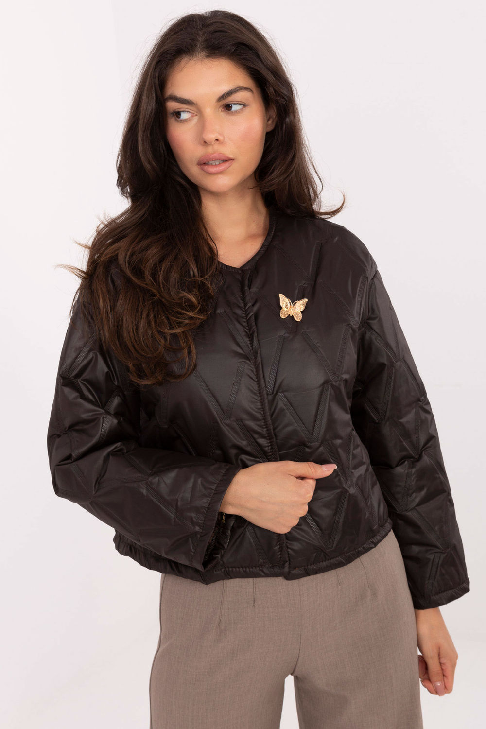 Kurtka Damska Model IT-KR-FL8357.82 Dark Brown - Rue Paris