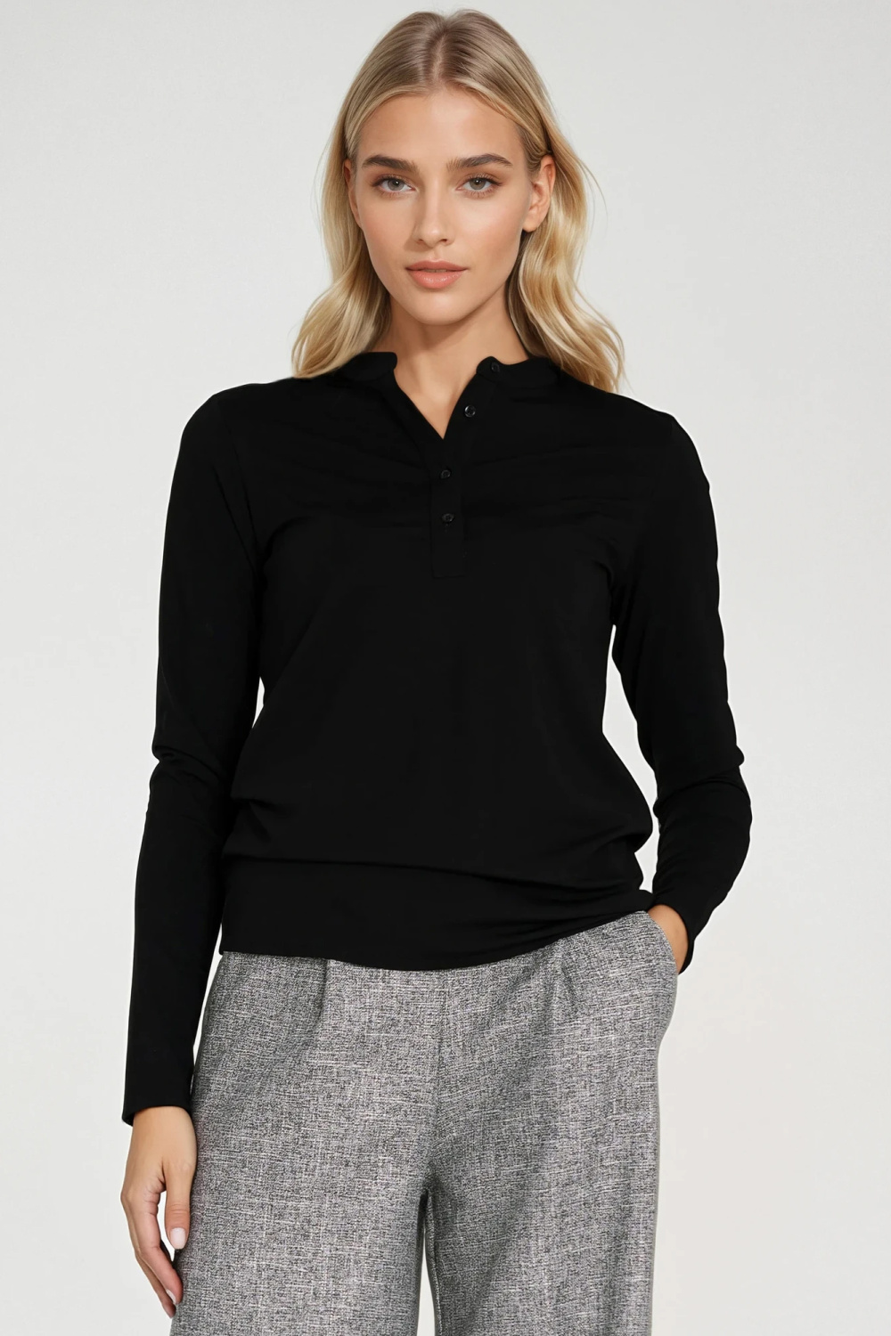 Bluzka polo ze stójką B195 Black - Nife - obrazek 4