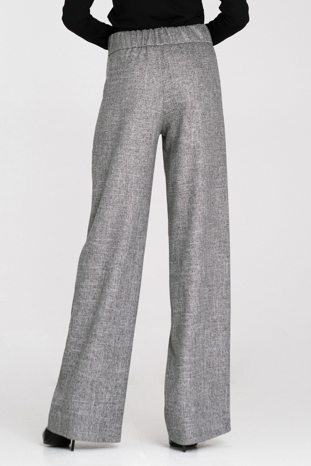 Spodnie wide leg z gumą w pasie i guzikami SD126 Grey Melange - Nife - obrazek 3