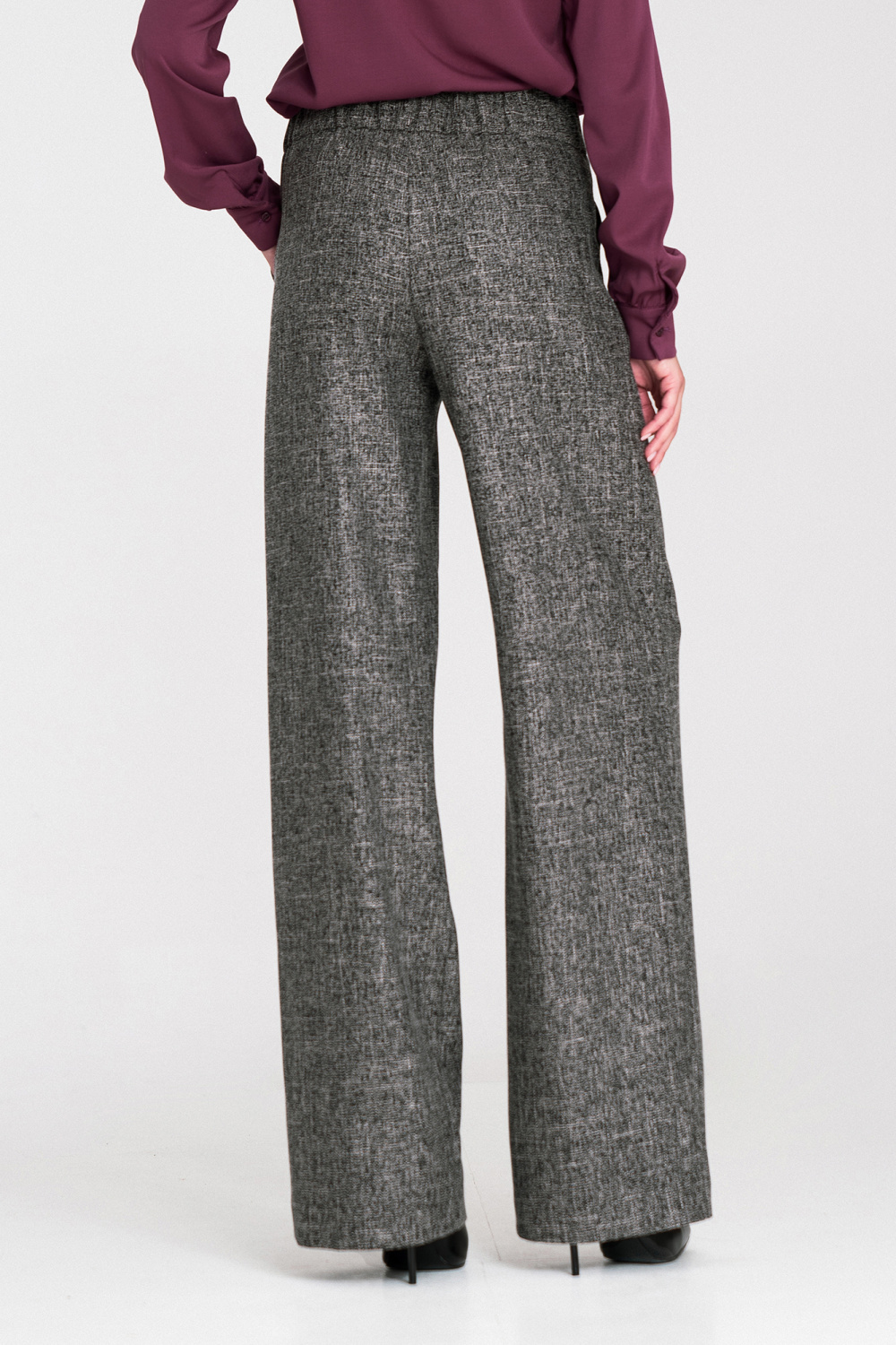 Spodnie wide leg z gumą w pasie i guzikami SD126 Black Melange - Nife - obrazek 3