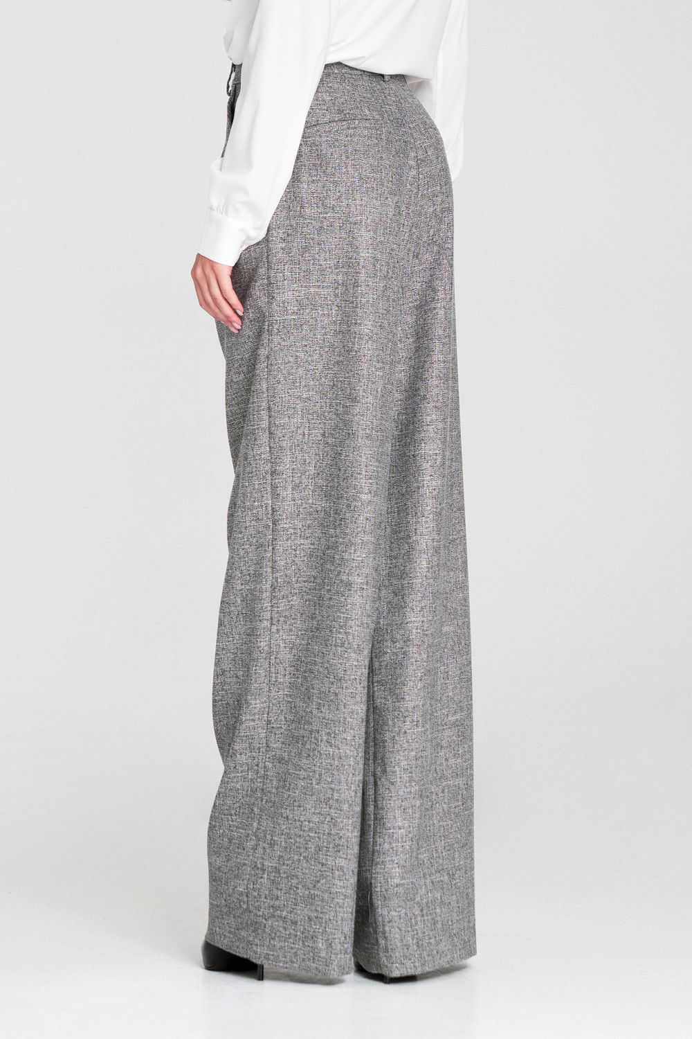 Spodnie z zakładkami wide leg SD116 Grey Melange - Nife - obrazek 3