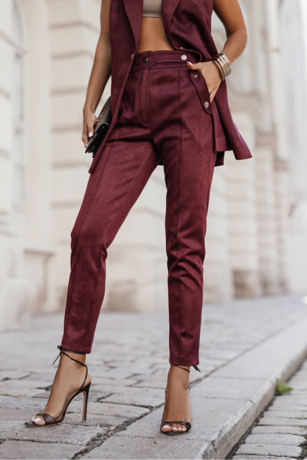 Spodnie Damskie Model Kiara 386128515 Bordo - LaBalancia
