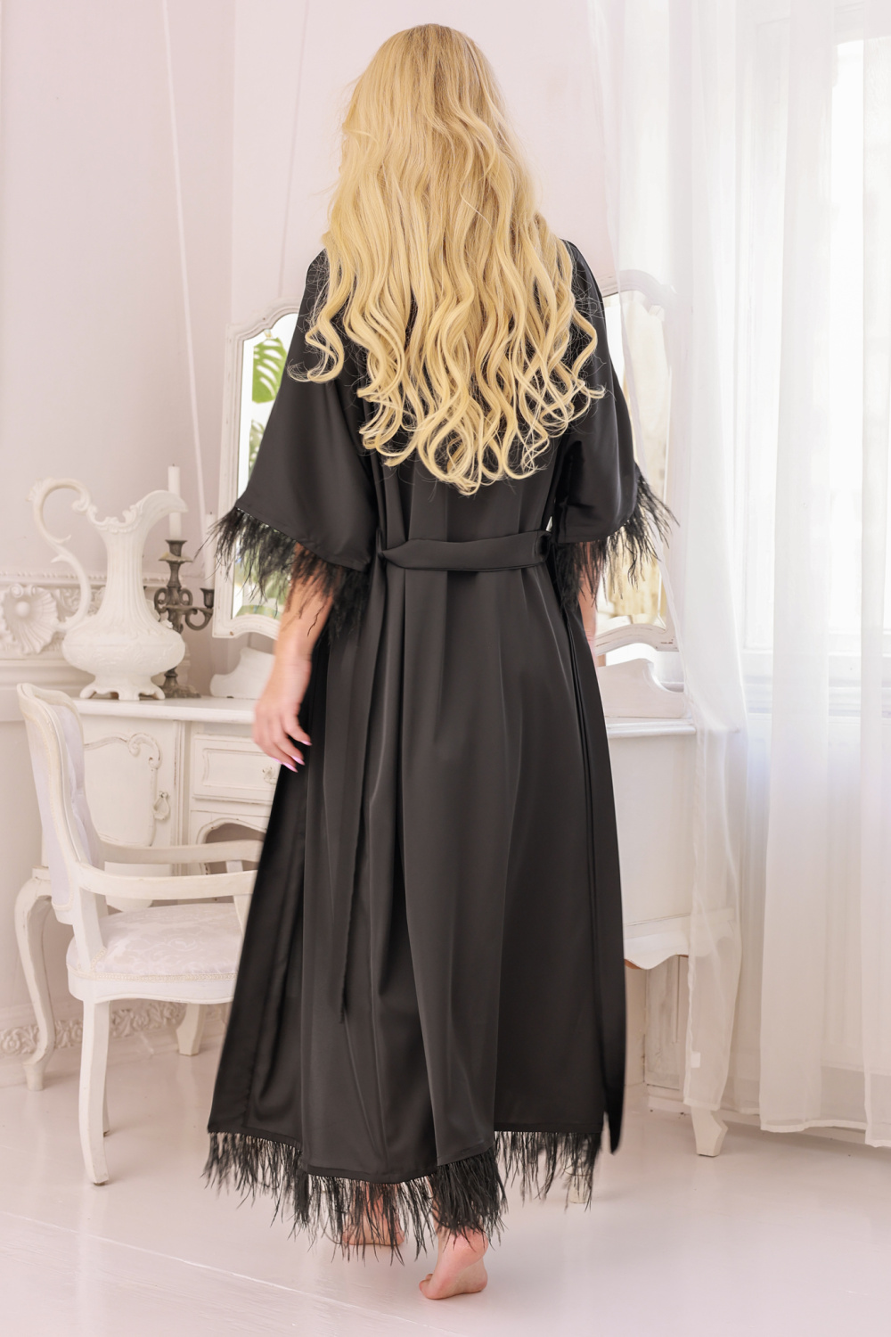 Szlafrok Podomka Model Diva satyna Black - Kalimo - obrazek 2