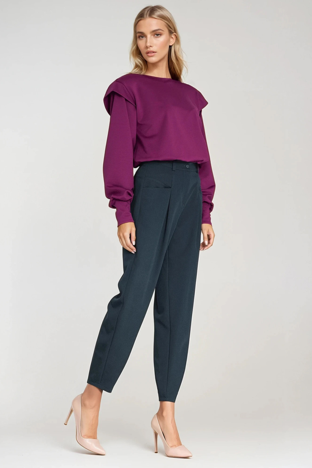 Spodnie baggy z wysokim stanem SD120 Navy - Nife - obrazek 2