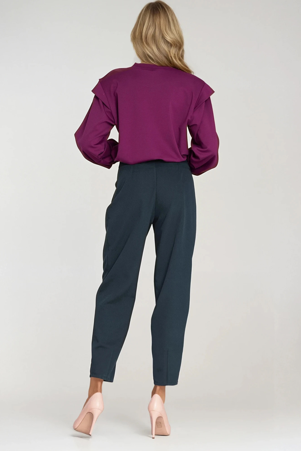 Spodnie baggy z wysokim stanem SD120 Navy - Nife - obrazek 3