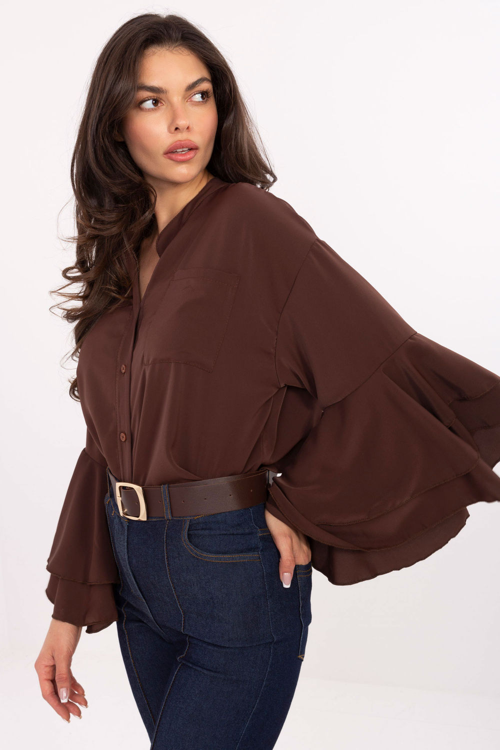 Koszula Damska Model MI-KS-3173.49 Brown - Rue Paris - obrazek 2