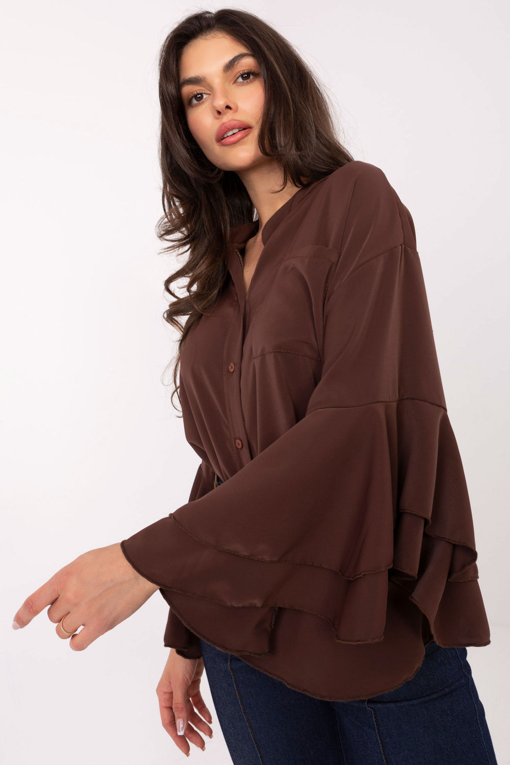 Koszula Damska Model MI-KS-3173.49 Brown - Rue Paris - obrazek 4