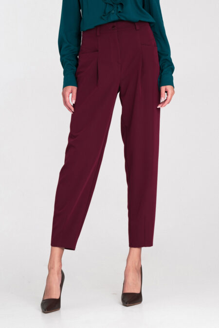 Spodnie baggy z wyskoim stanem SD120 Bordo - Nife