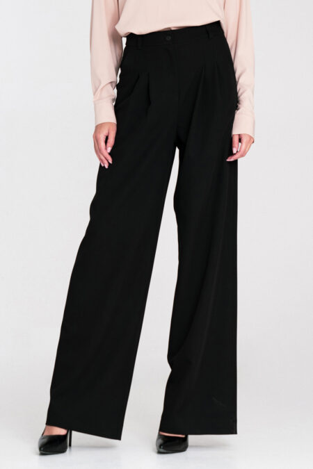 Spodnie z zakładkami wide leg SD122 Black - Nife