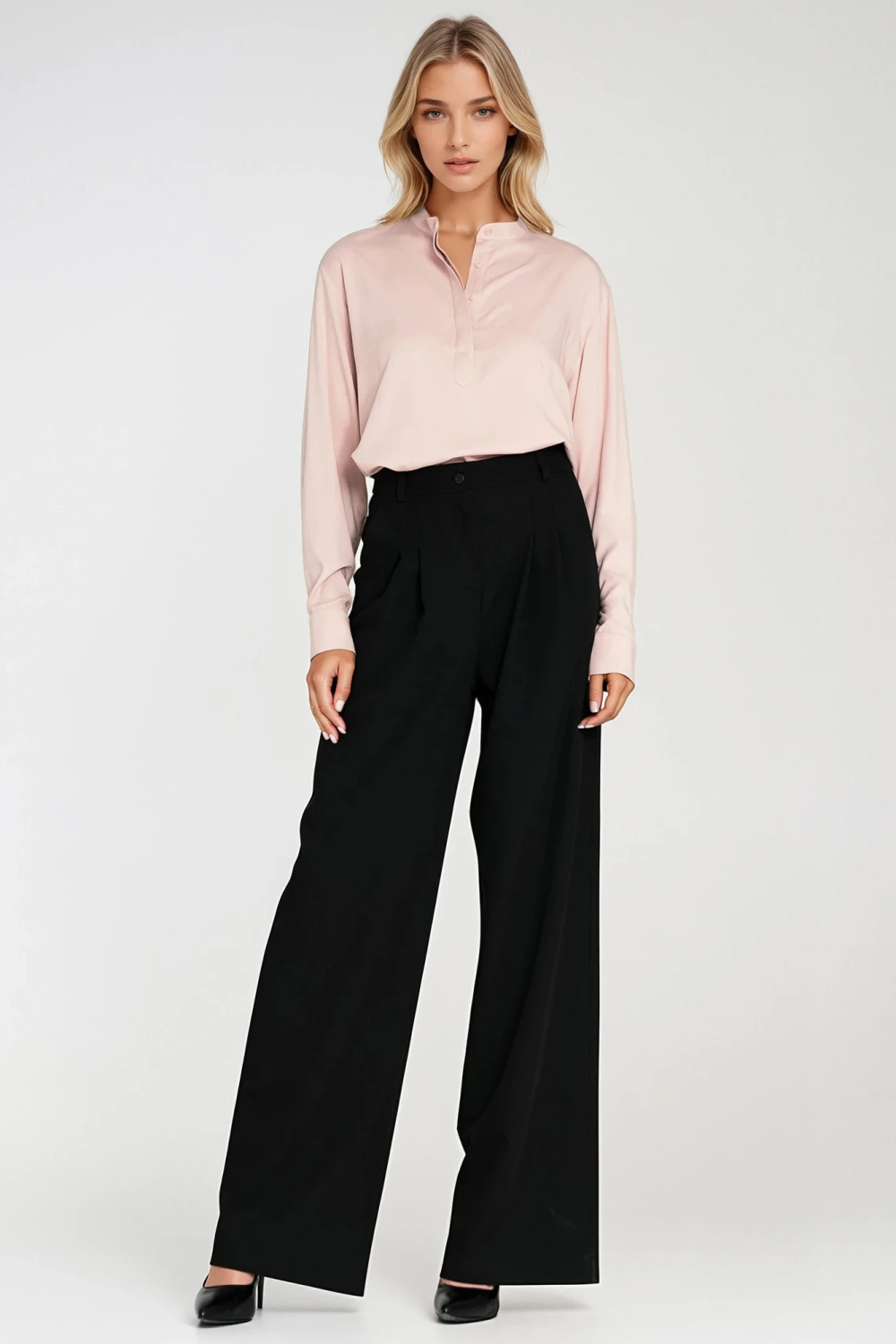 Spodnie z zakładkami wide leg SD122 Black - Nife - obrazek 2
