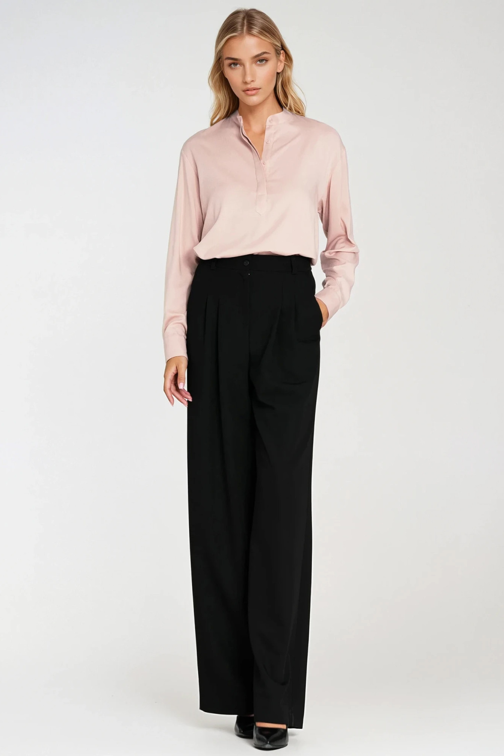 Spodnie z zakładkami wide leg SD122 Black - Nife - obrazek 3