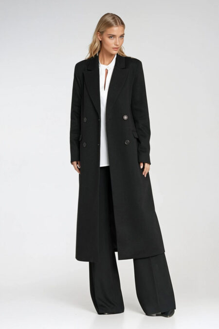 Elegancki płaszcz dwurzędowy PL25 Black - Nife