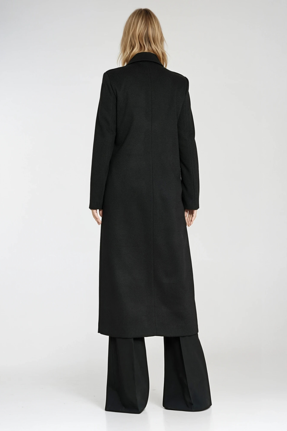 Elegancki płaszcz dwurzędowy PL25 Black - Nife - obrazek 4