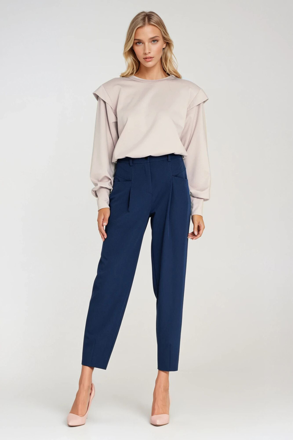 Bluza z wysokimi ściągaczami BL10 Beige - Nife - obrazek 2