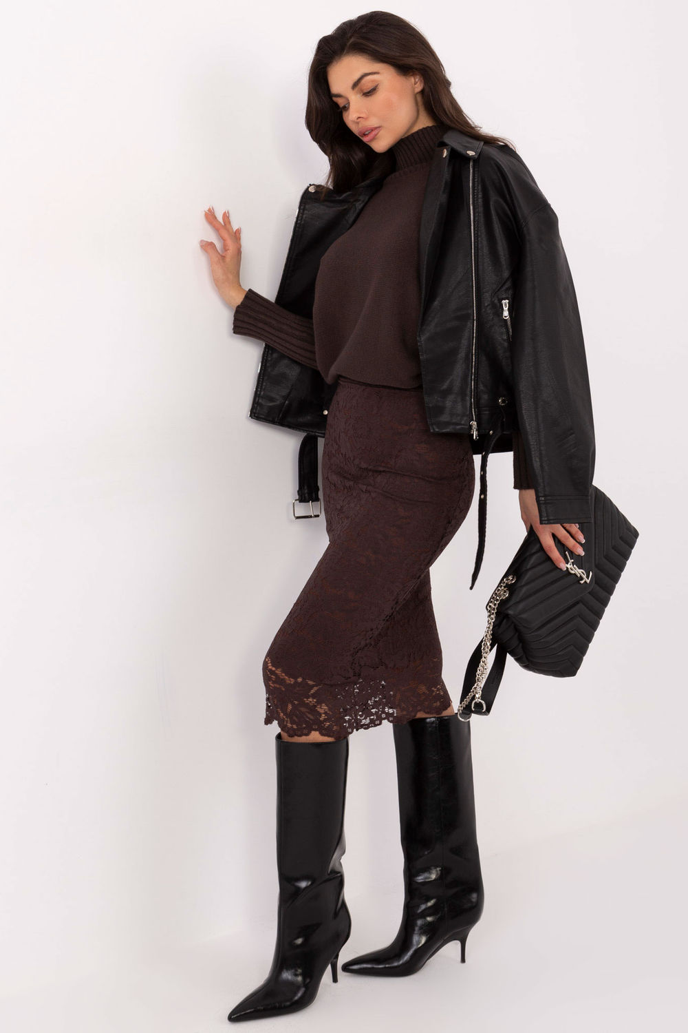Spódnica Model MI-SD-G9139.33 Dark Brown - Rue Paris - obrazek 2