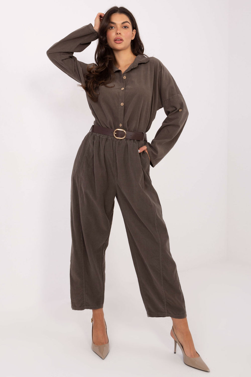 Spodnie Damskie Model IT-SP-258009.83 Dark Khaki - Italy Moda