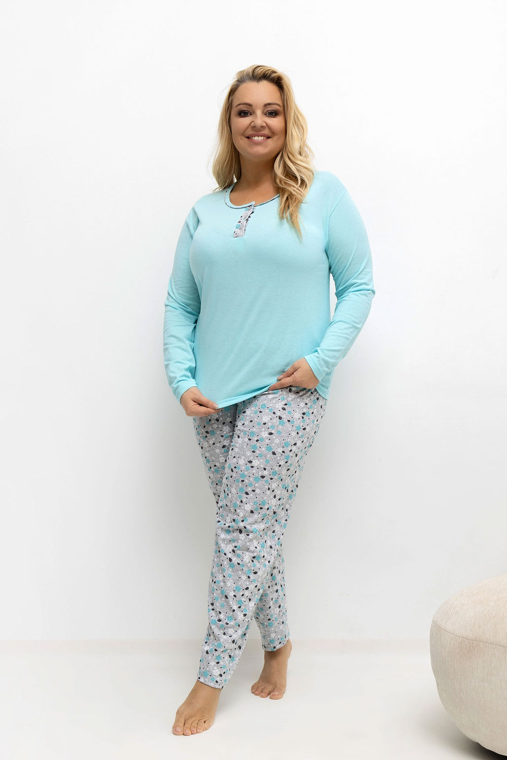 Piżama Damska Plus Size Model DU-KN-FP-502.97 Mint - Forever Pink