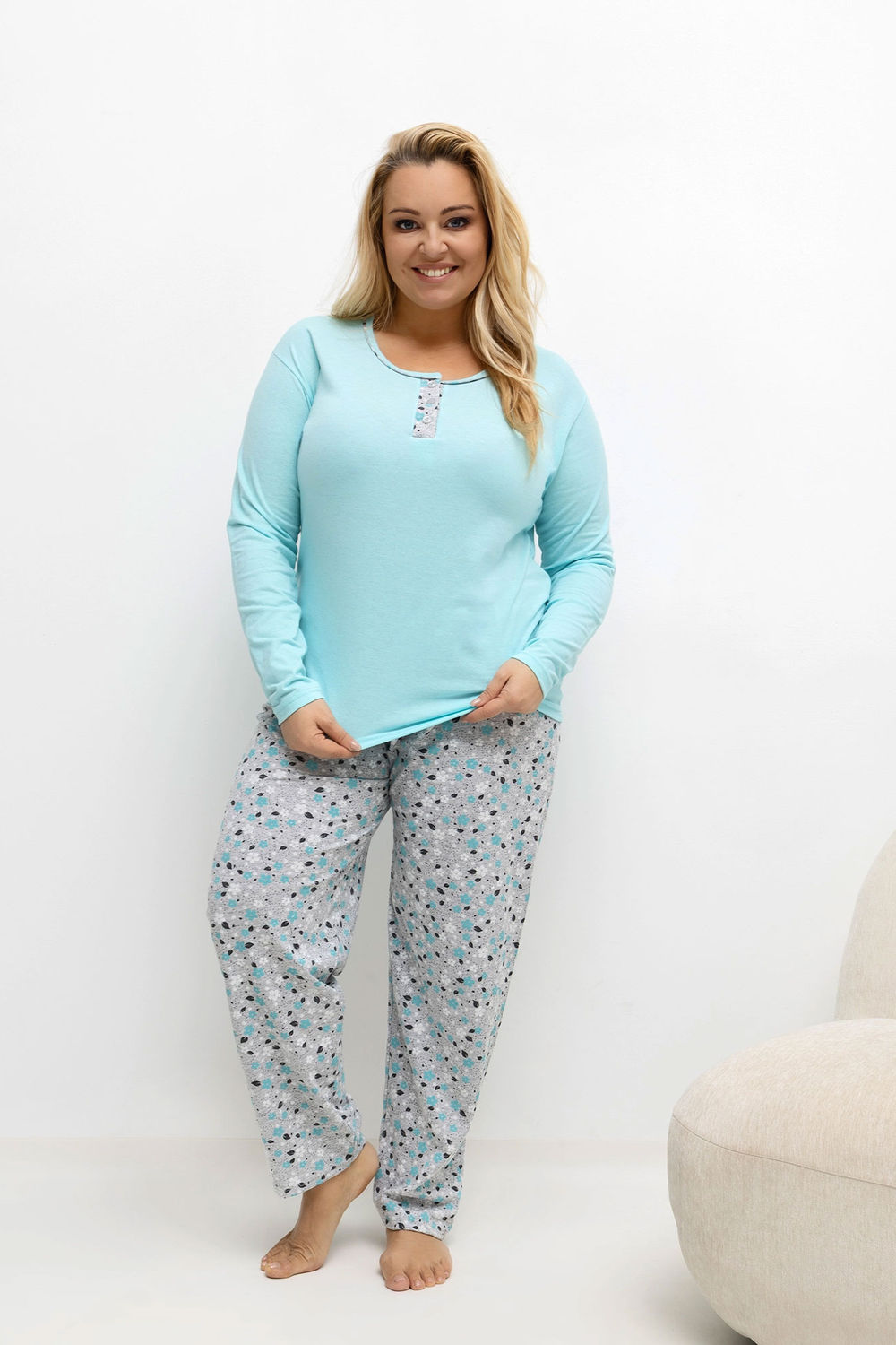 Piżama Damska Plus Size Model DU-KN-FP-502.97 Mint - Forever Pink - obrazek 2