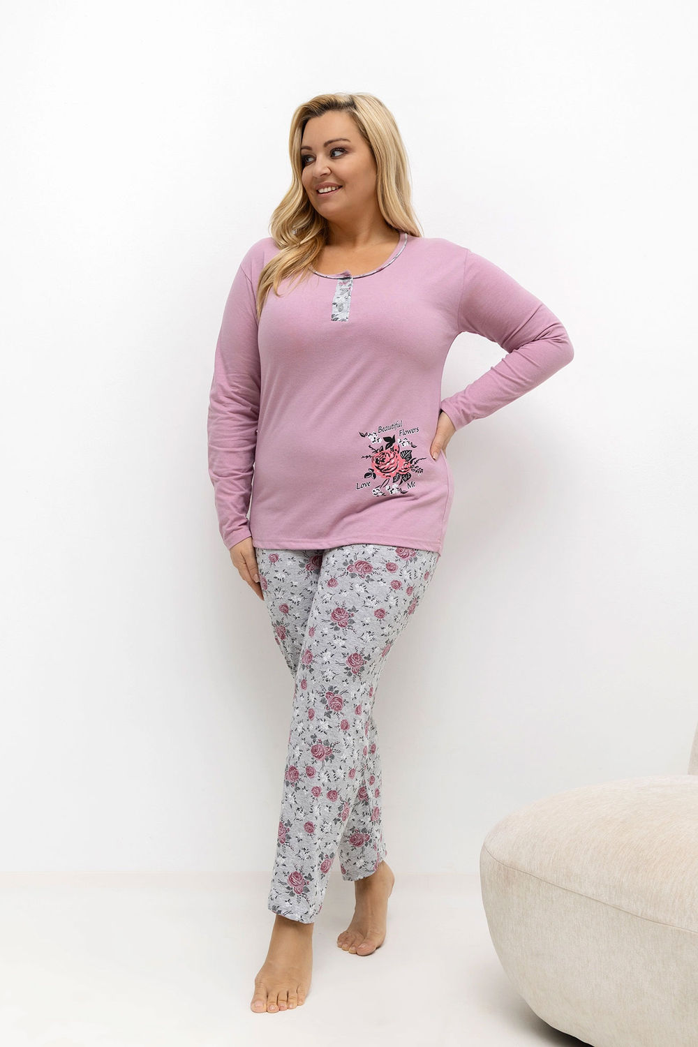 Piżama Damska Plus Size Model DU-PI-FP-506.56 Dark Pink - Forever Pink - obrazek 2