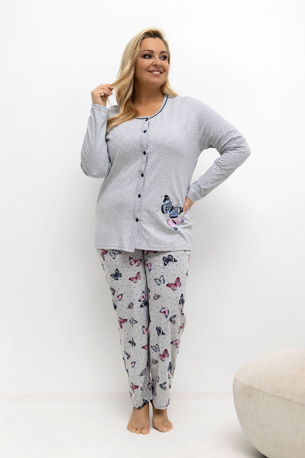 Piżama Damska Plus Size Model DU-PI-FP-504.17 Grey - Forever Pink