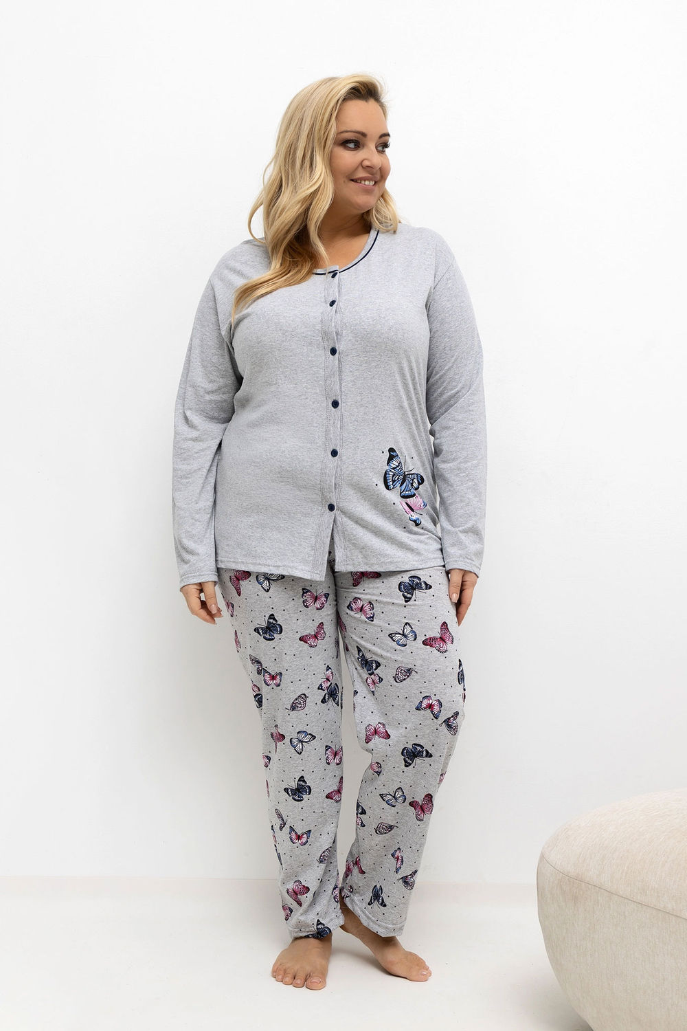 Piżama Damska Plus Size Model DU-PI-FP-504.17 Grey - Forever Pink - obrazek 2