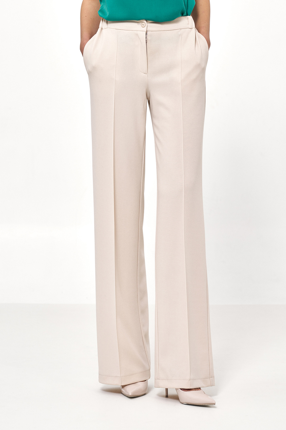 Spodnie Beżowe spodnie loose cut SD131 Beige - Nife