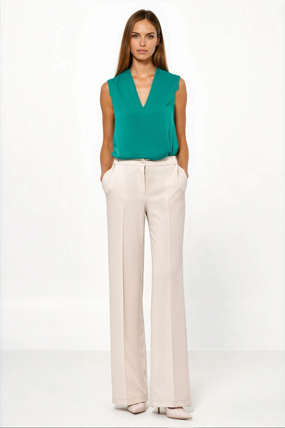 Spodnie Beżowe spodnie loose cut SD131 Beige - Nife - obrazek 2