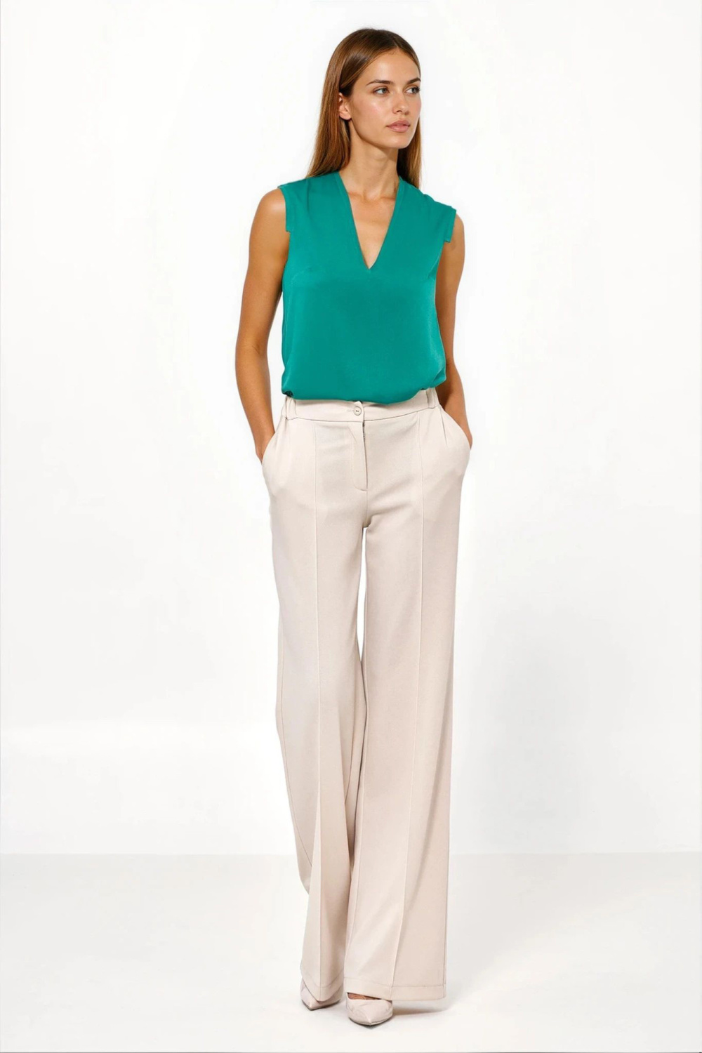 Spodnie Beżowe spodnie loose cut SD131 Beige - Nife - obrazek 4