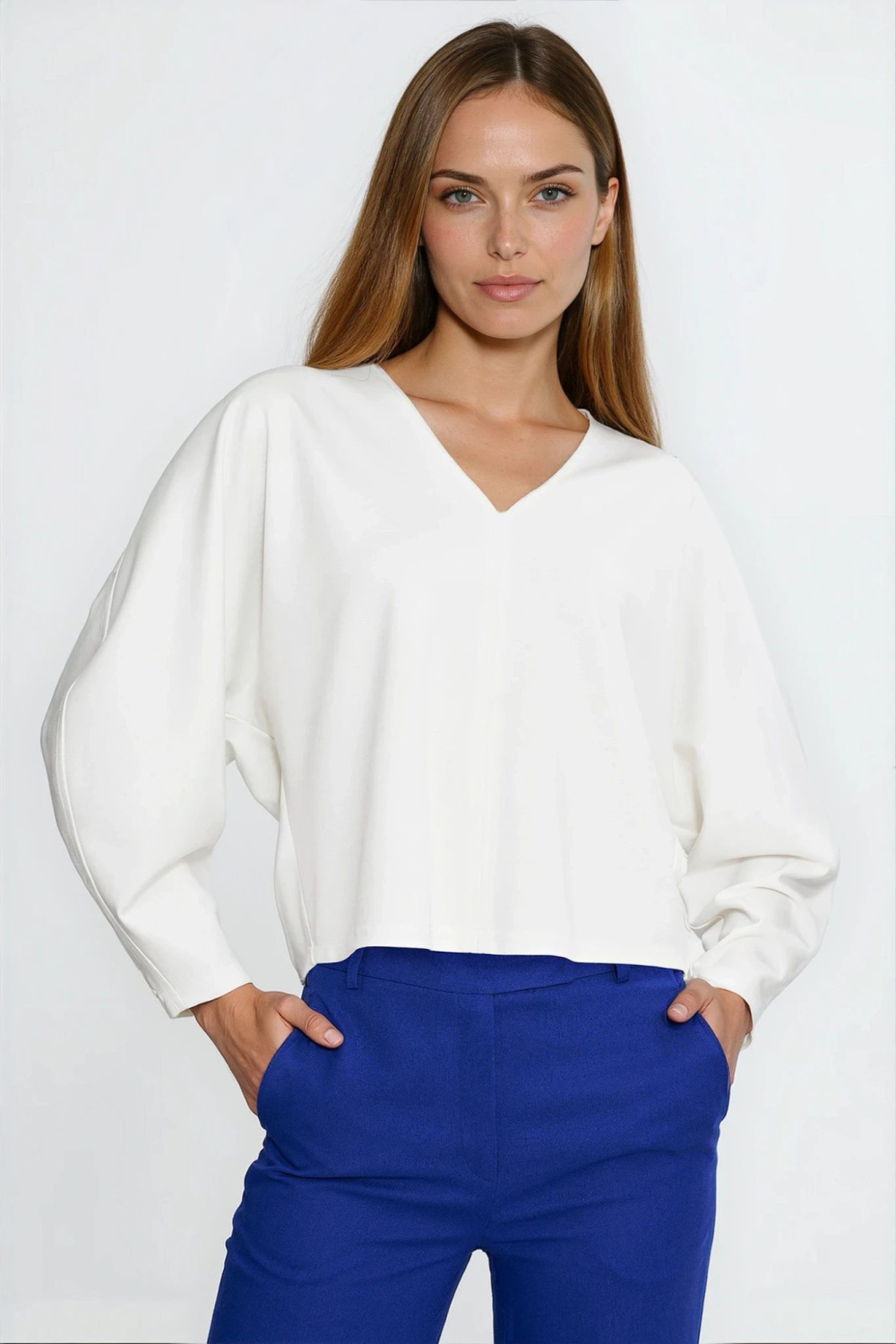 Bluzka oversize z balonowymi rękawami B214 Ecru - Nife