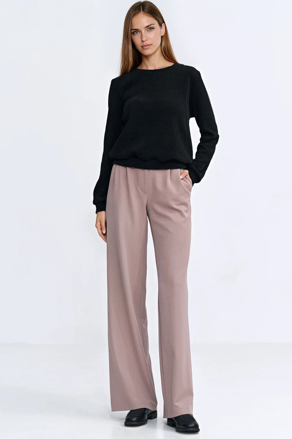 Bluza z dzianiny prążkowanej z długim rękawem BL13 Black - Nife - obrazek 2