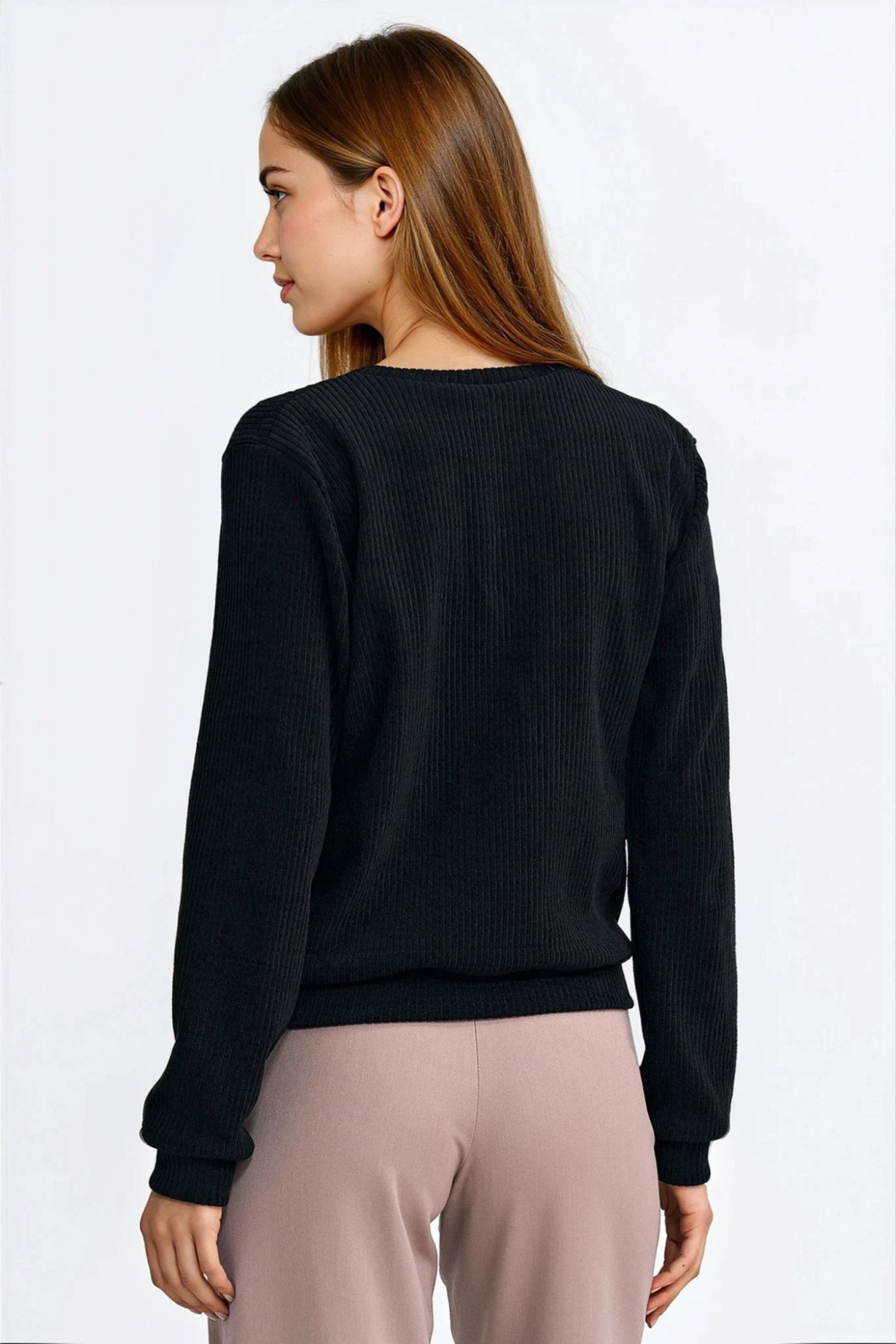 Bluza z dzianiny prążkowanej z długim rękawem BL13 Black - Nife - obrazek 3