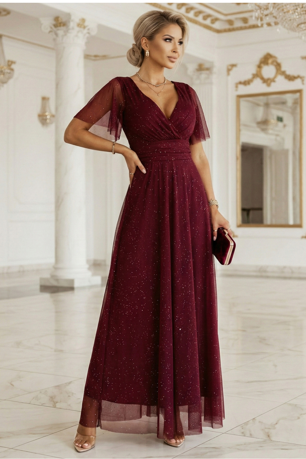 Sukienka Model Melania 635-5 Bordo Brokat - Numoco