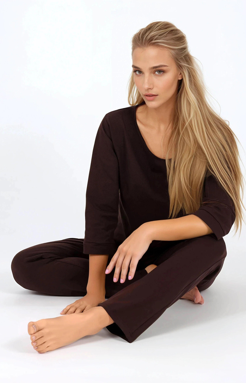 Piżama Damska Model Bonjour 217680 Espresso Chocolate - Momenti Per Me - obrazek 3