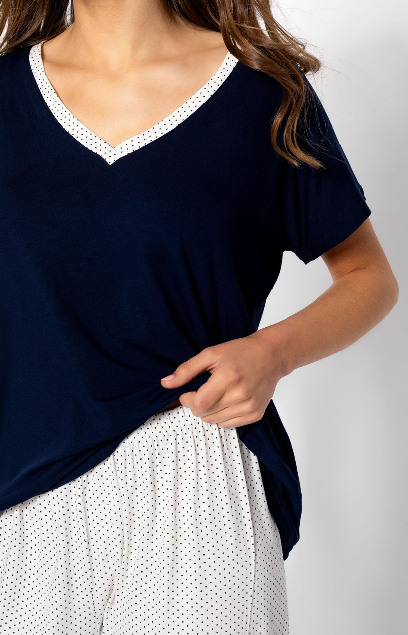 Piżama Damska Model Cindy 223554 Navy/Ecru - Momenti Per Me - obrazek 3