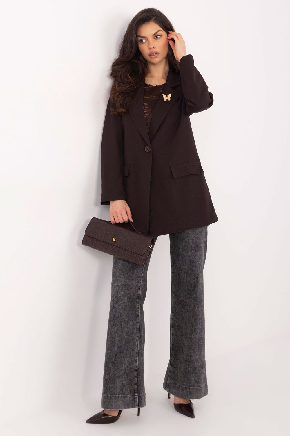 Marynarka Model IT-MA-FL8315.85 Dark Brown - Rue Paris - obrazek 2