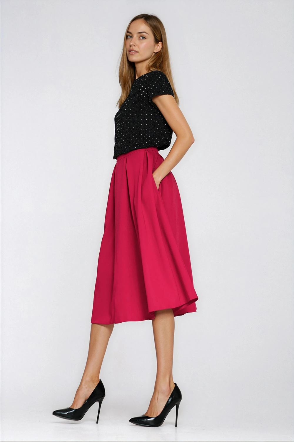 Spódnica Rozkloszowana spódnica midi SP87 Red - Nife - obrazek 2