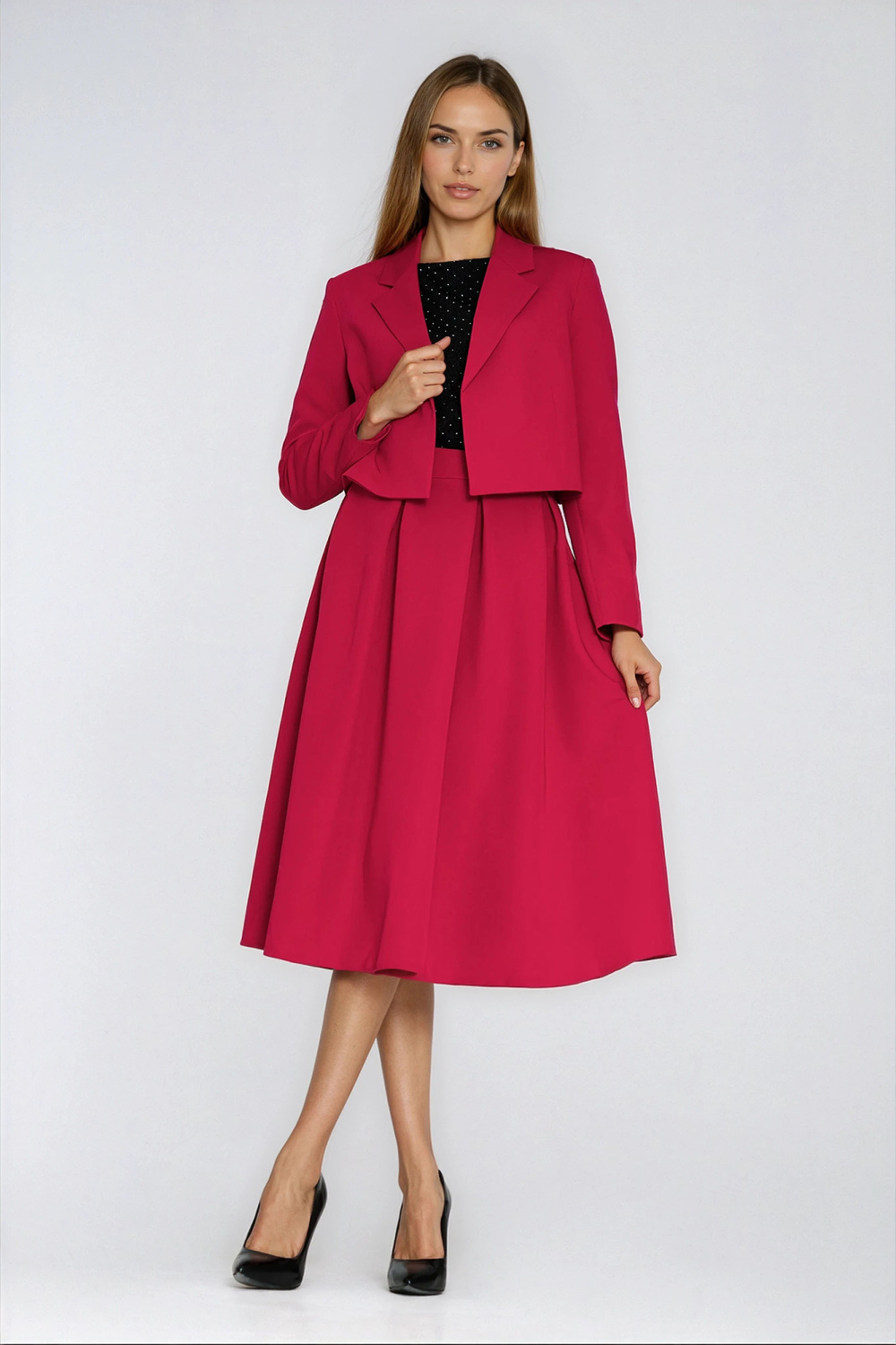 Spódnica Rozkloszowana spódnica midi SP87 Red - Nife - obrazek 3