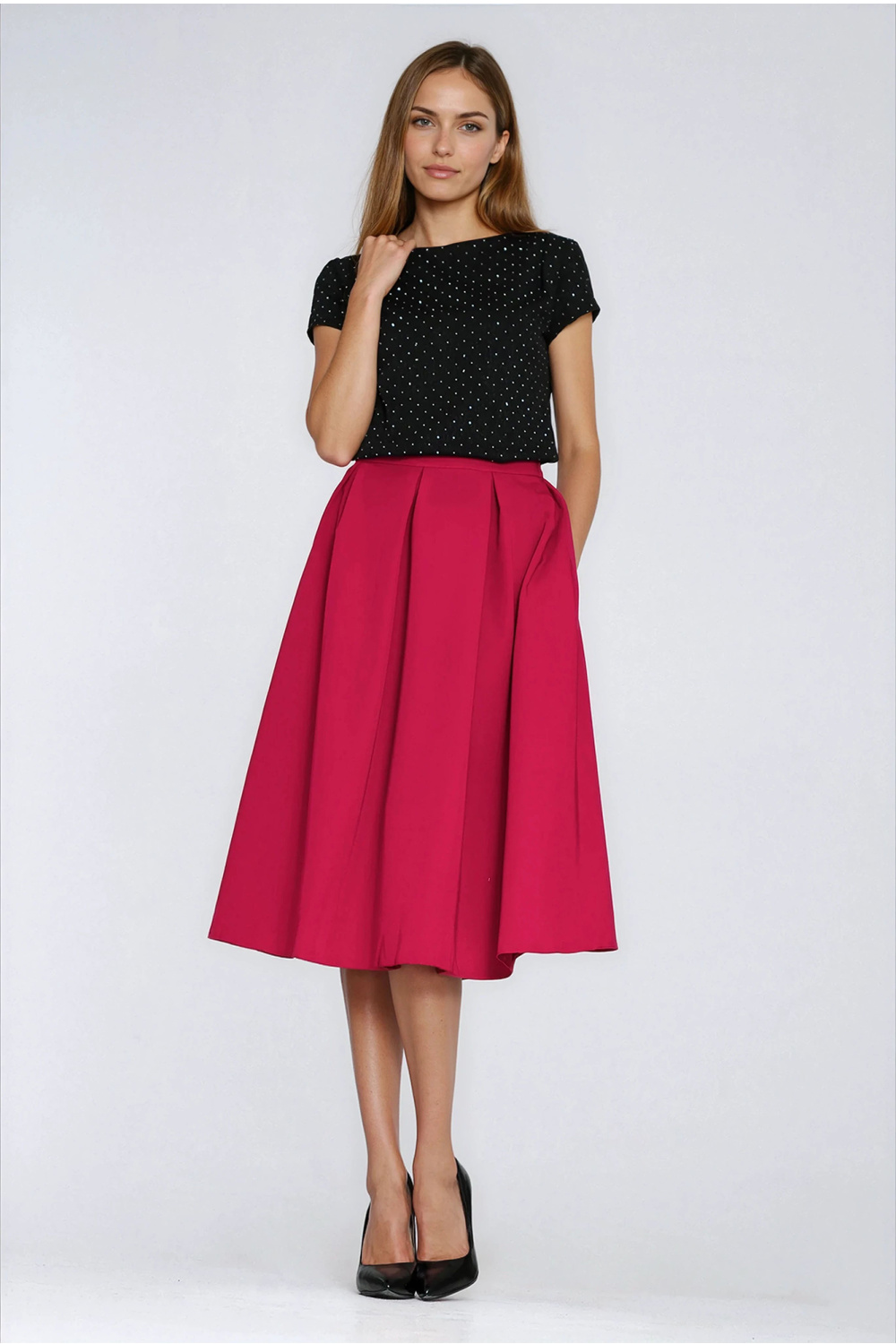 Spódnica Rozkloszowana spódnica midi SP87 Red - Nife - obrazek 4