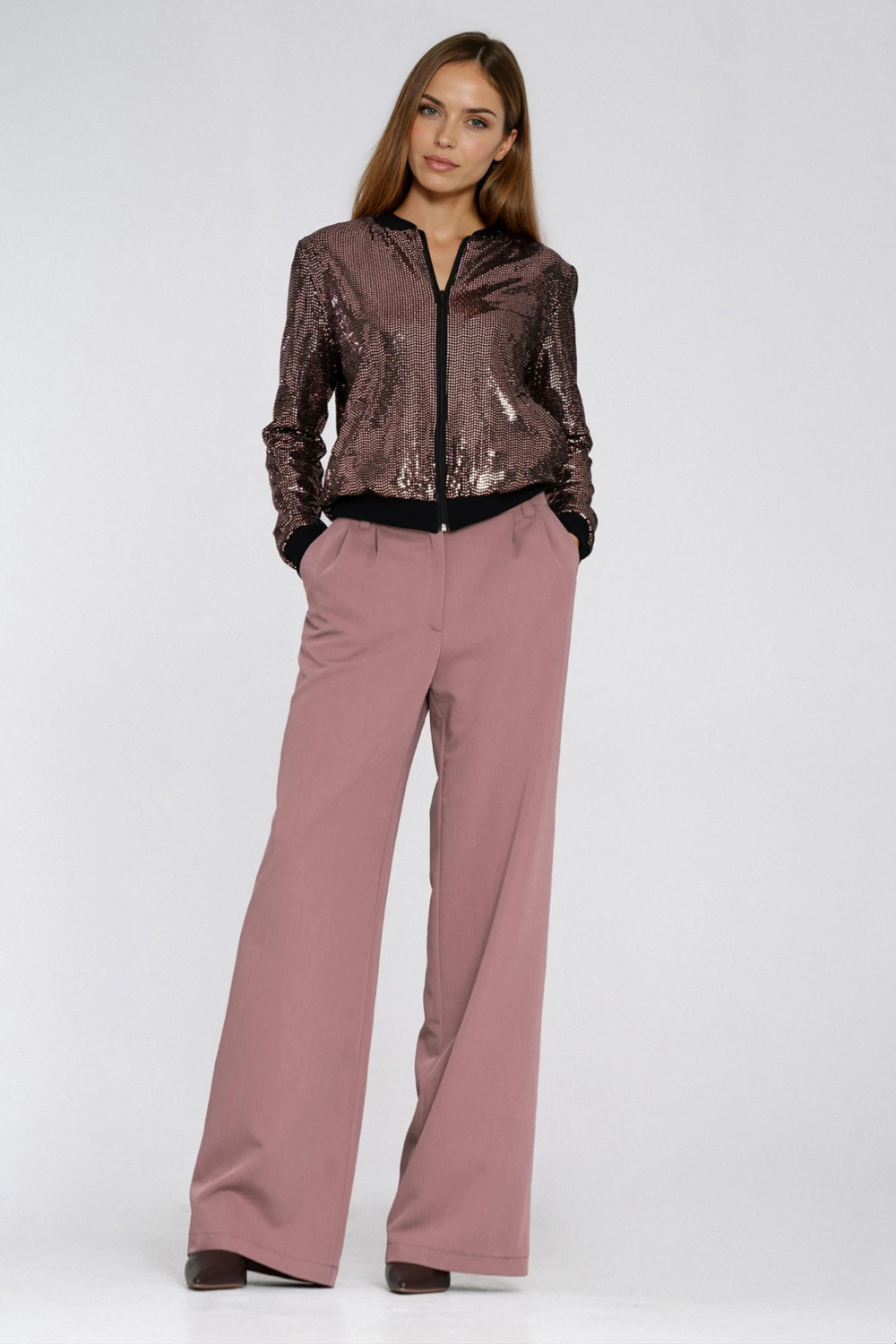 Cekinowa rozpinana bluza BL14 Miedziany - Nife - obrazek 2