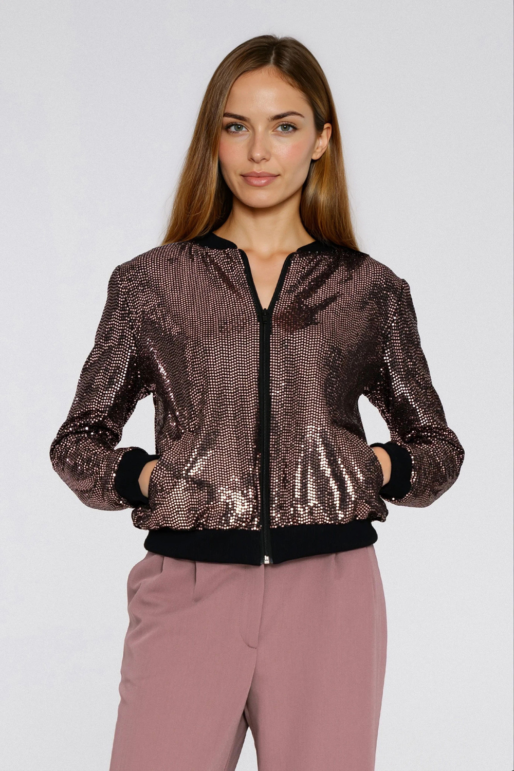 Cekinowa rozpinana bluza BL14 Miedziany - Nife - obrazek 4
