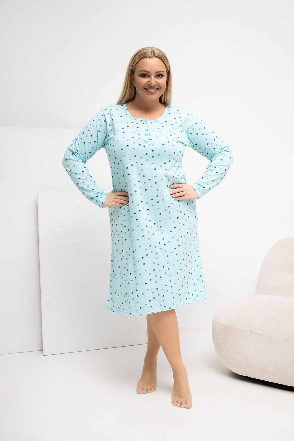 Koszula Nocna Plus Size Model DU-KN-FP-607.04P Mint - Forever Pink - obrazek 2