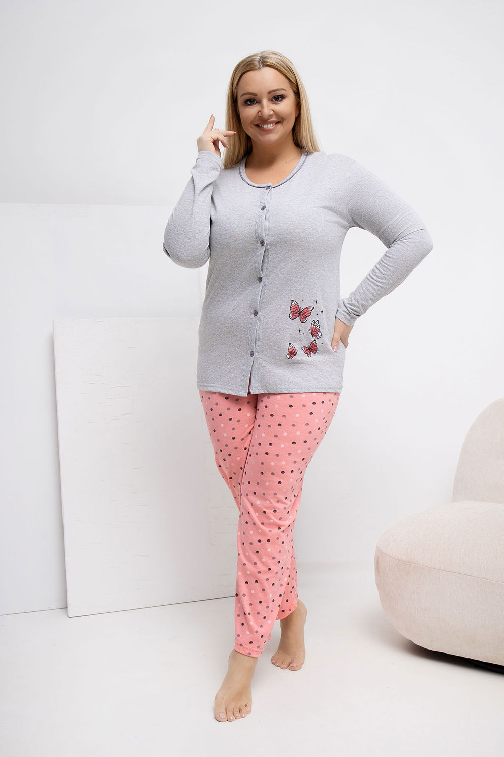 Piżama Damska Plus Size Model DU-PI-FP-509.99P Grey - Forever Pink - obrazek 2