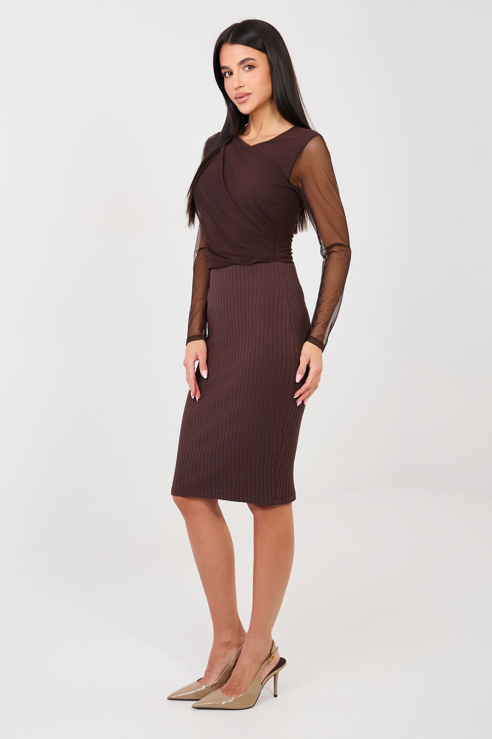 Spódnica Model RV-SD-A1058.71 Dark Brown - Rue Paris - obrazek 3