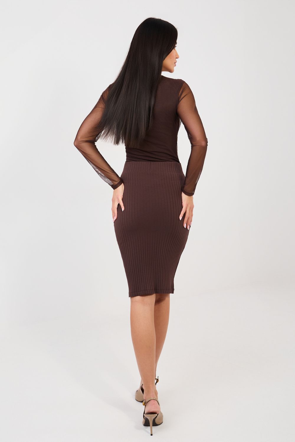 Spódnica Model RV-SD-A1058.71 Dark Brown - Rue Paris - obrazek 4