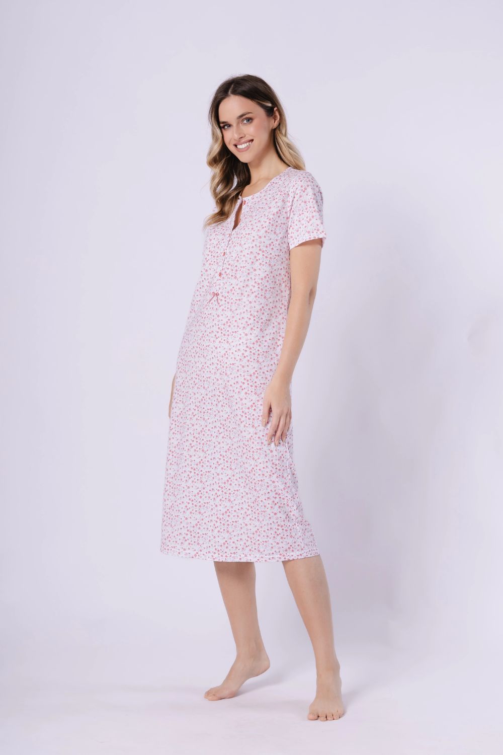 Koszulka nocna Koszula Nocna Model Oriana 1723 Coral/White - M-Max - obrazek 2