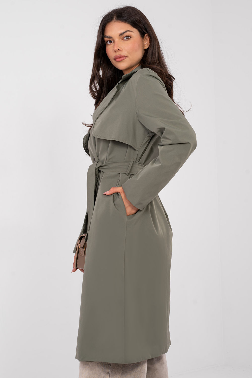 Płaszcz Damski Model IT-PL-FL8808.32 Khaki - Rue Paris - obrazek 2