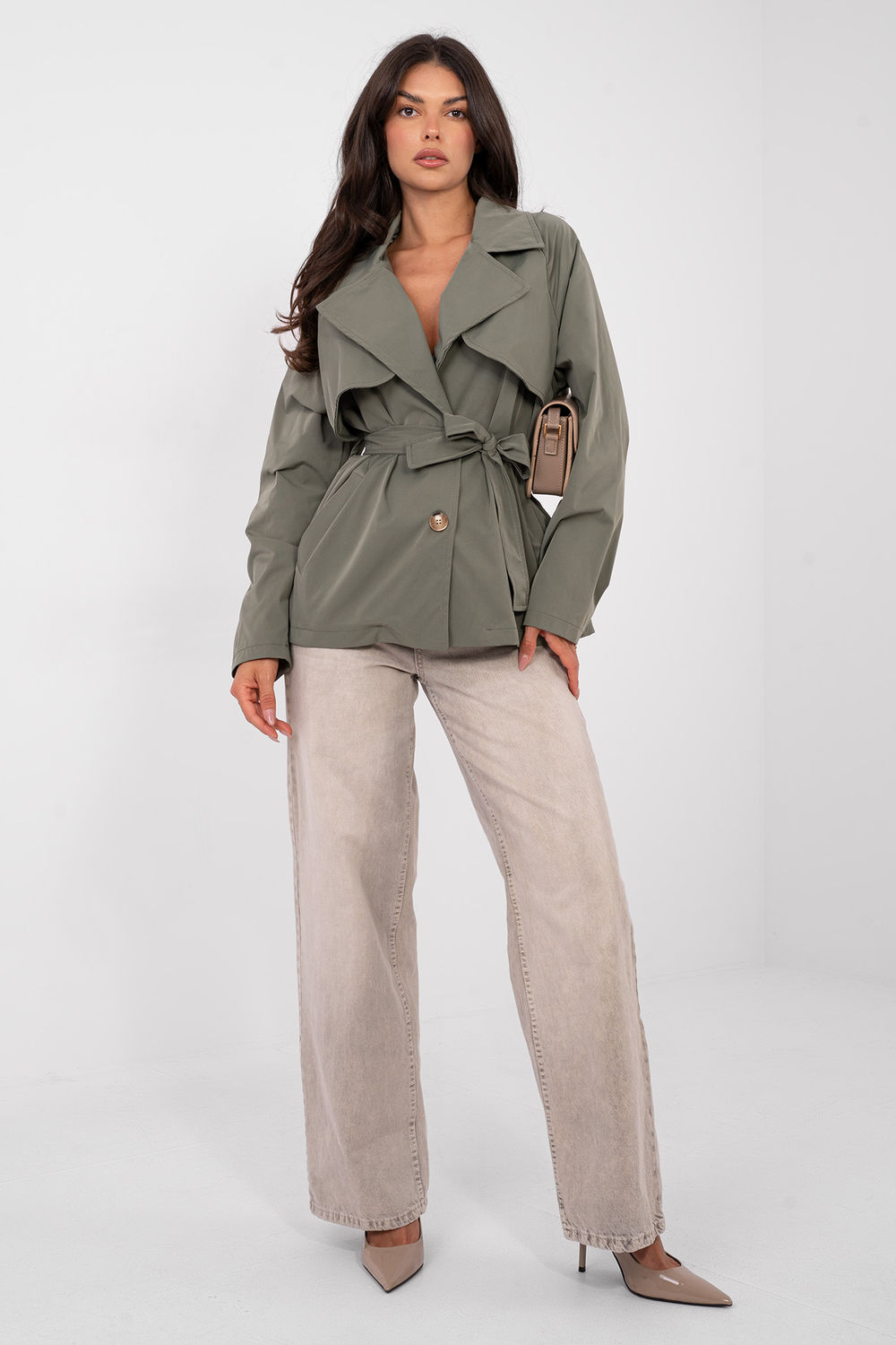 Płaszcz Damski Model IT-PL-FL10069.65 Khaki - Rue Paris - obrazek 2
