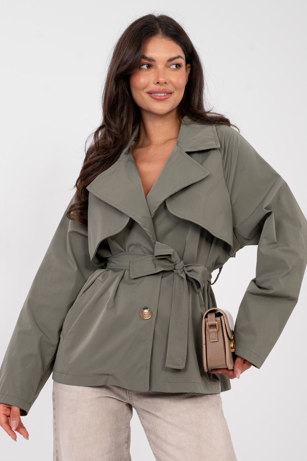 Płaszcz Damski Model IT-PL-FL10069.65 Khaki - Rue Paris - obrazek 4