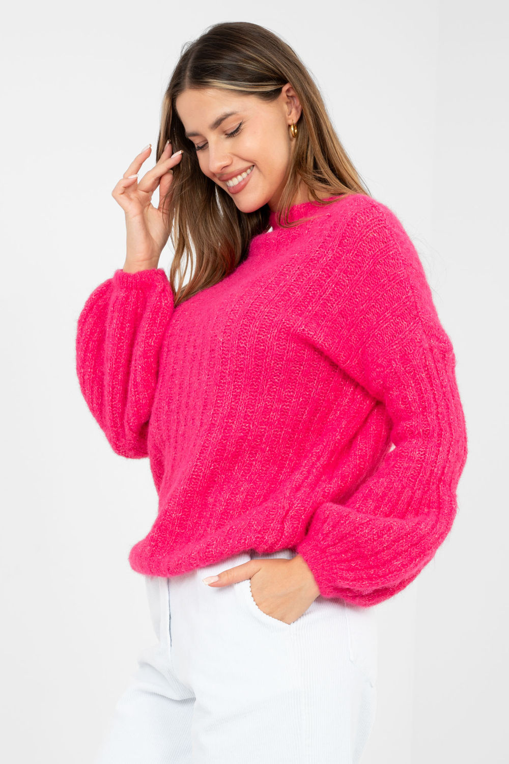 Sweter Damski Model MI-SW-9642.01 Fuksja - Italy Moda - obrazek 2