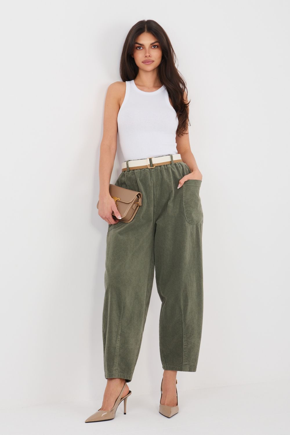 Spodnie Damskie Model IT-SP-FL9665.14 Khaki - Rue Paris - obrazek 3